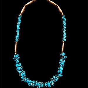 Turquoise & Sterling, Silver Beads,Necklace 18”L Vintage. 🩵 Summer Accessory